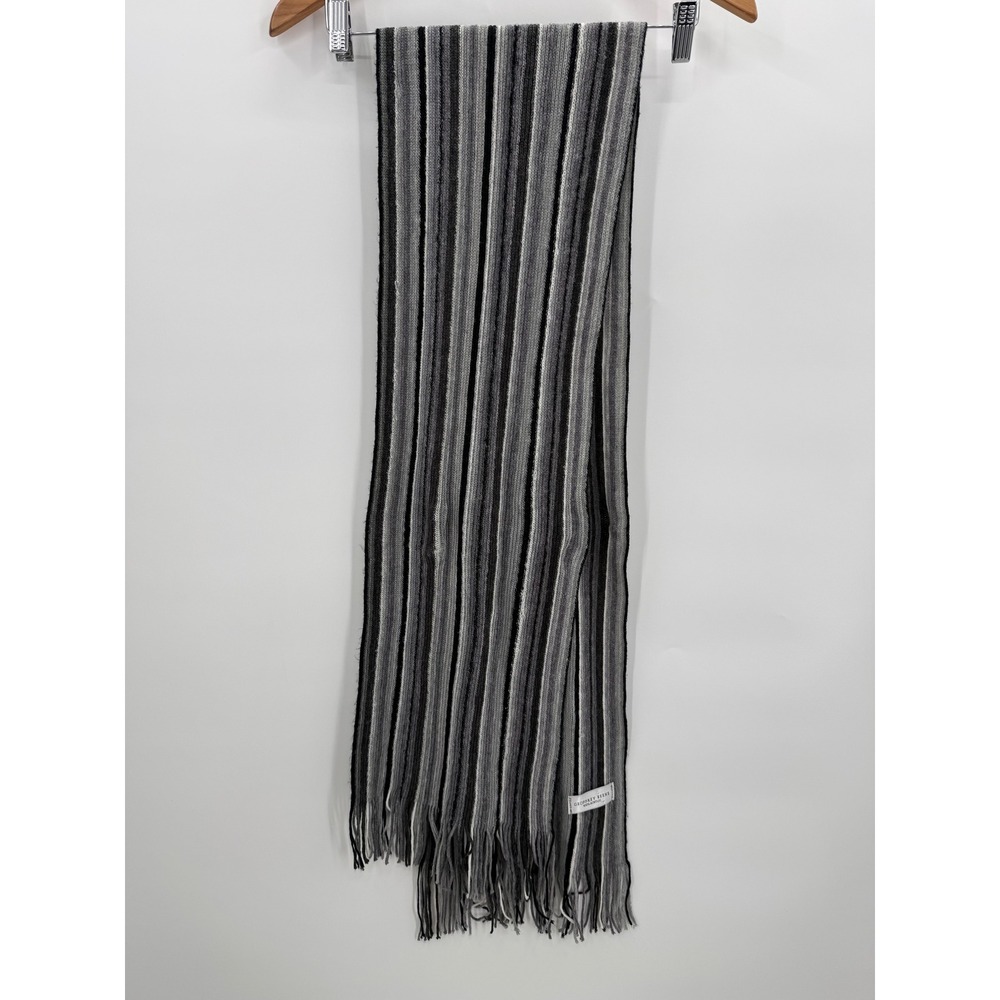 Geoffrey Beene Men's Striped Acrylic Scarf‎ Black Gray White Fringe